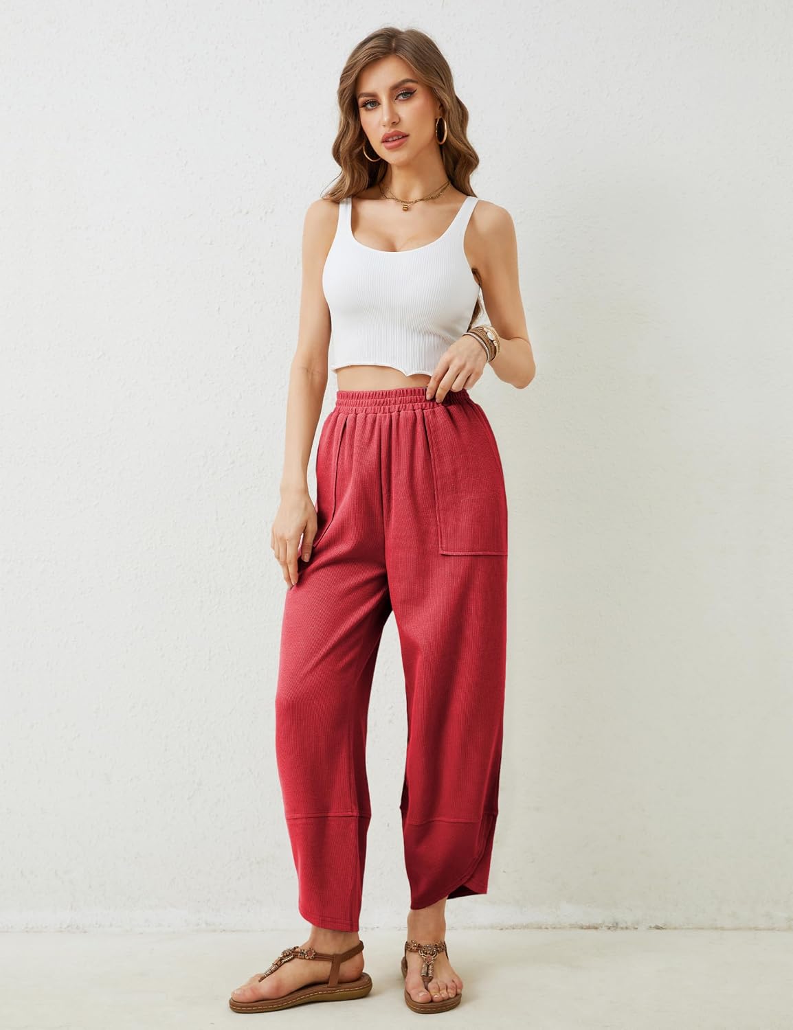 Detalle de Xiaoxuemeng Women's Baggy Wide Leg Palazzo Pants with Pockets