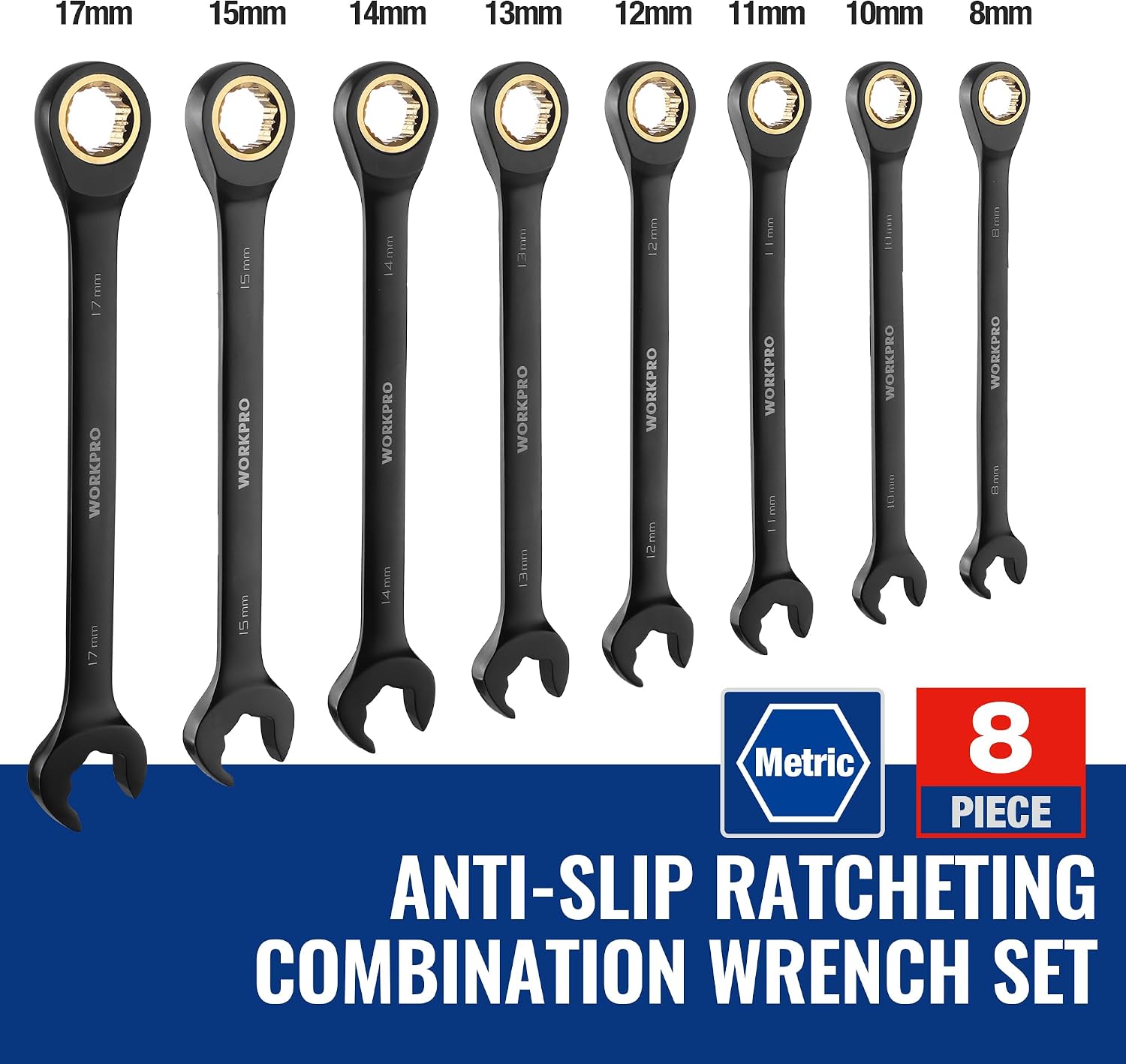 Detalle 2 de WORKPRO Ratcheting Wrench Set, Metric