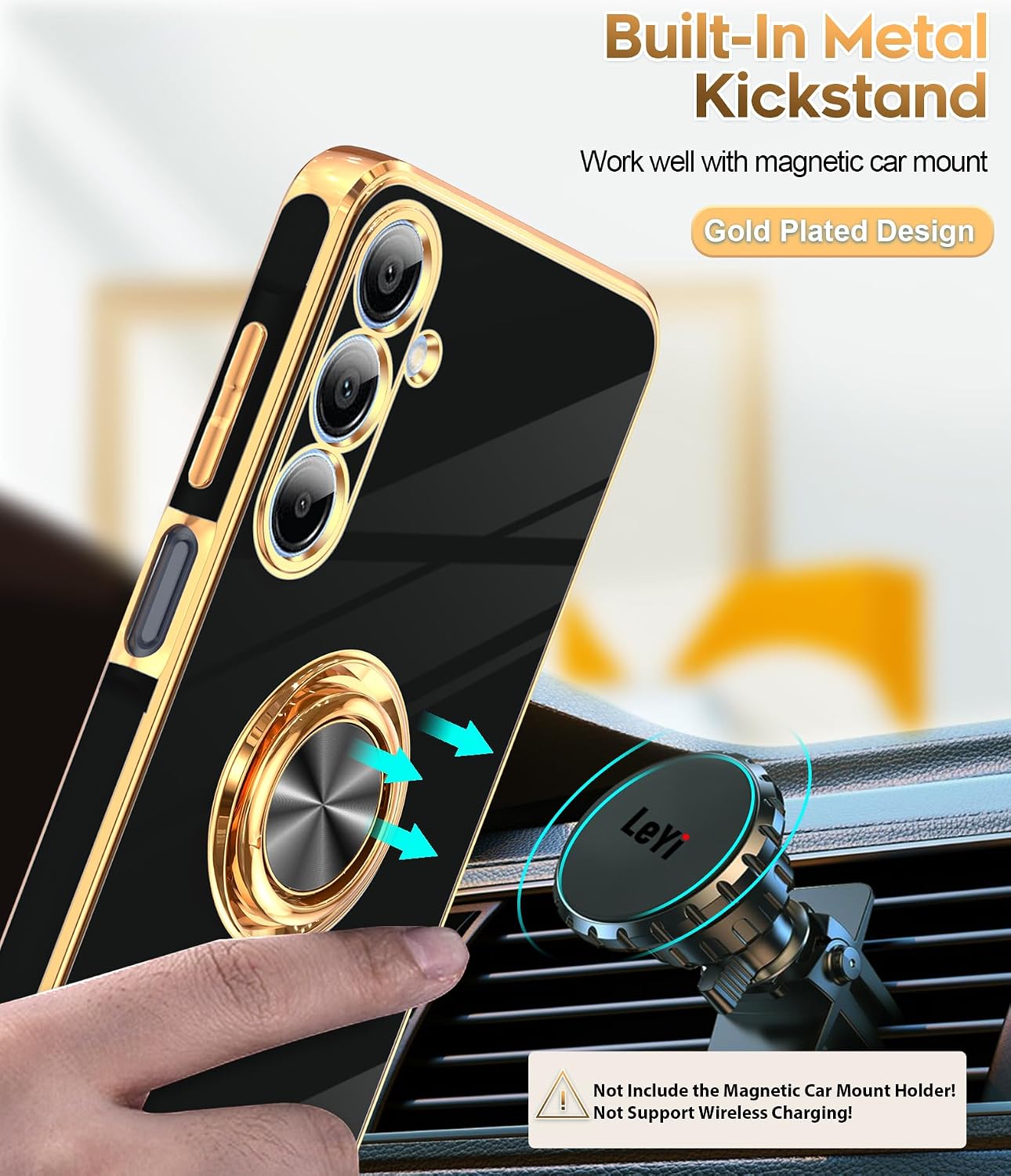 Detalle 2 de LeYi Galaxy A16 5G Case with 360° Magnetic Kickstand, Black TPU