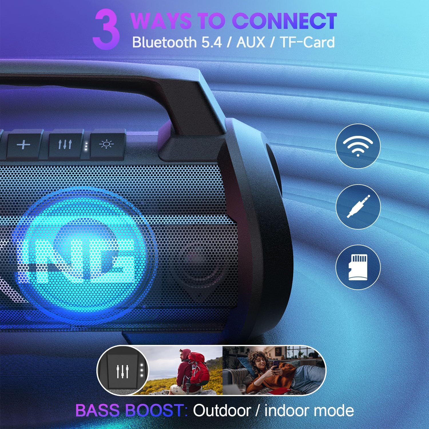 Thumbnail 6 de W-KING Bluetooth-Lautsprecher D10 (120 W Peak) mit Bass Boost, DSP/EQ, IPX6, 42 Std. Akku, Party-Box-Licht