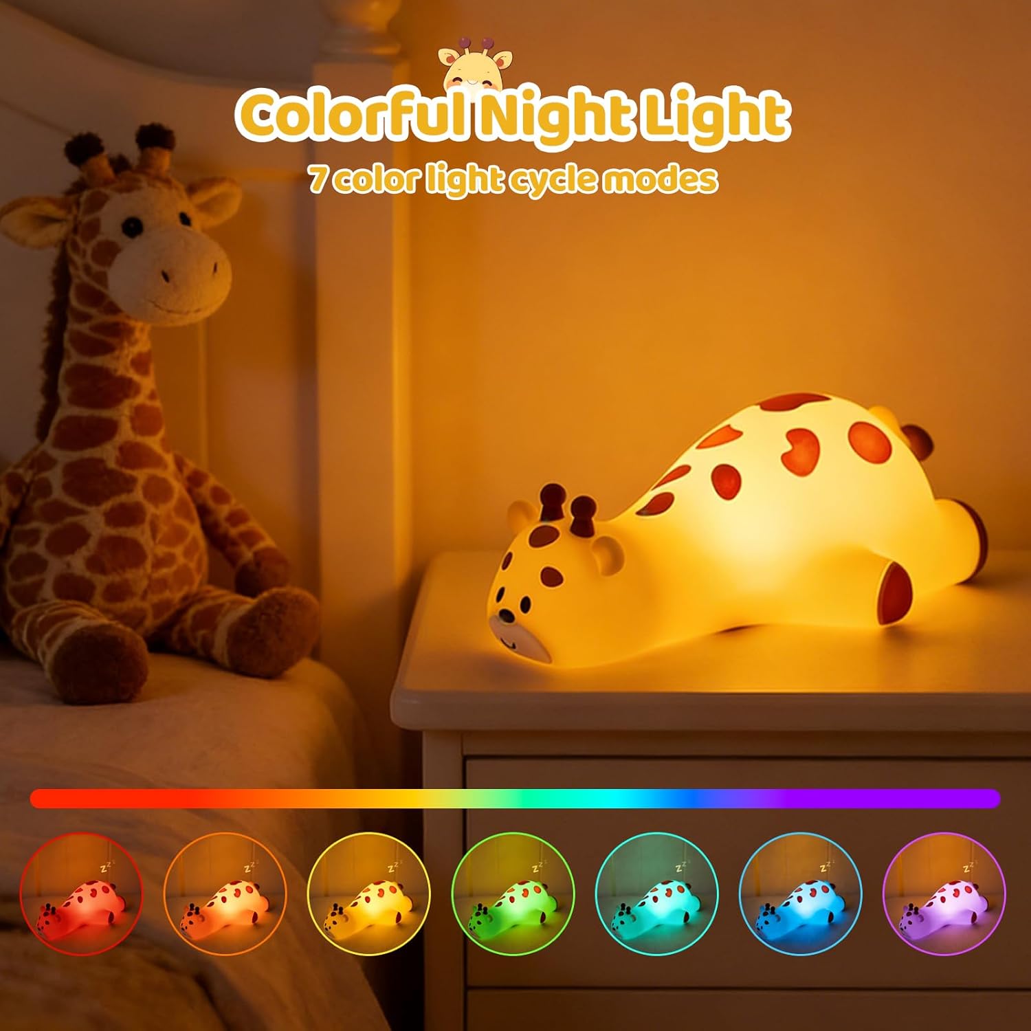 Detalle de Gemmac Giraffe Nachtlicht – dimmbares Silikon-Nachtlicht mit Touch-Steuerung