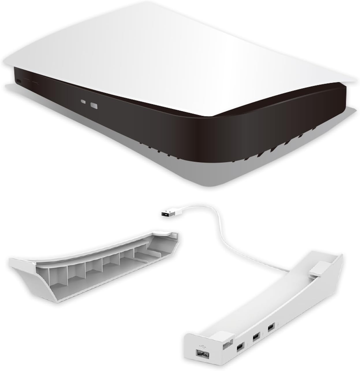 Detalle de アローン ALG-P5U3YS PS5用横置きHUBスタンド ホワイト、USB2.0ポート4基