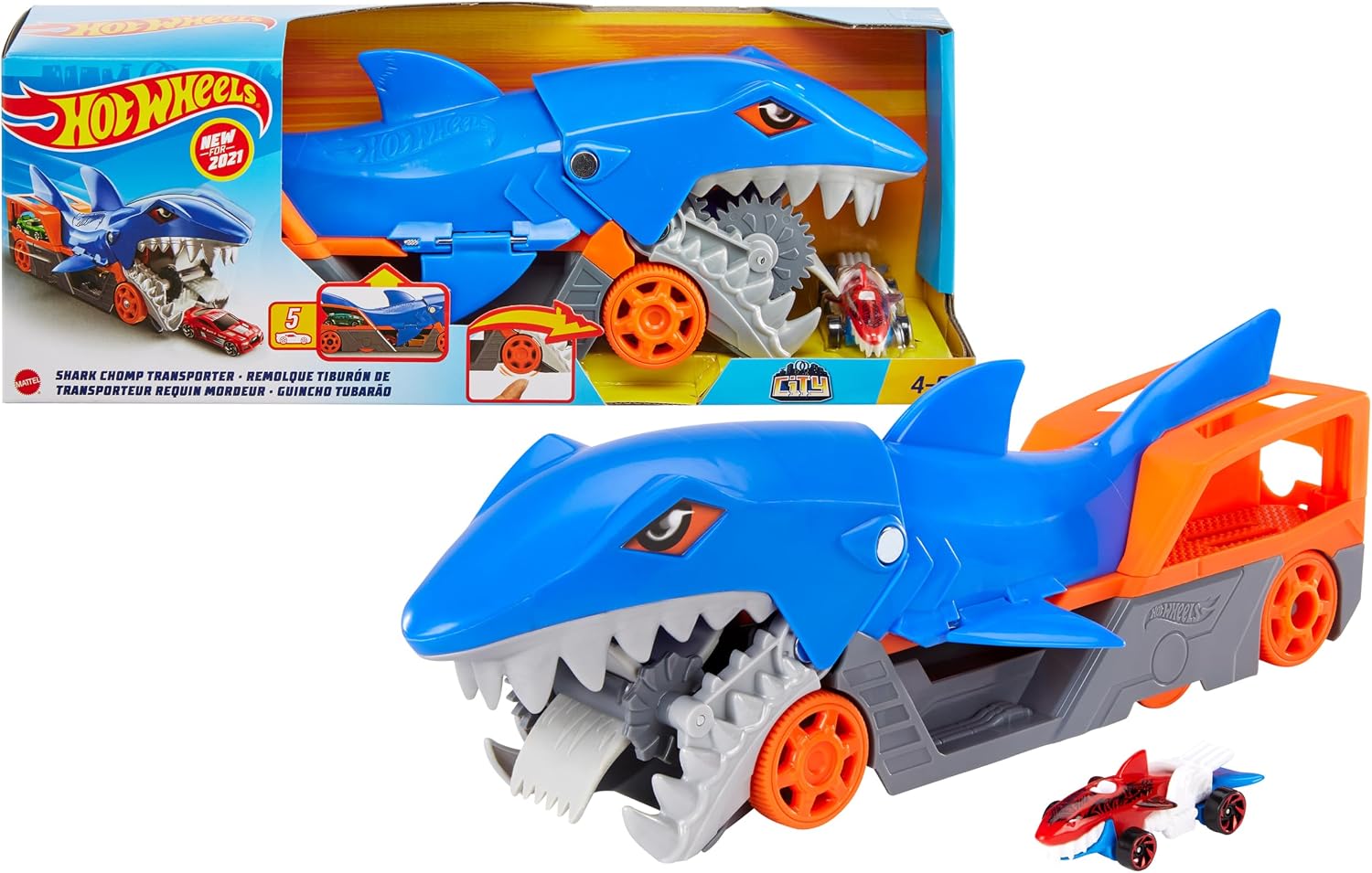 Detalle de Hot Wheels GVG36 Hungriger Hai-Transporter-Set – 1:64 mit 1 Fahrzeug