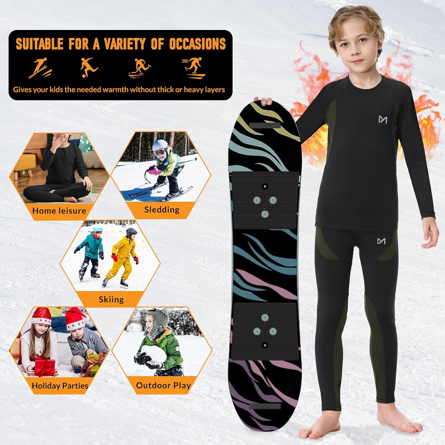 Detalle de MEETYOO Boys' Thermal Underwear Set, 2/4 PCS Fleece-Lined Compression Base Layer