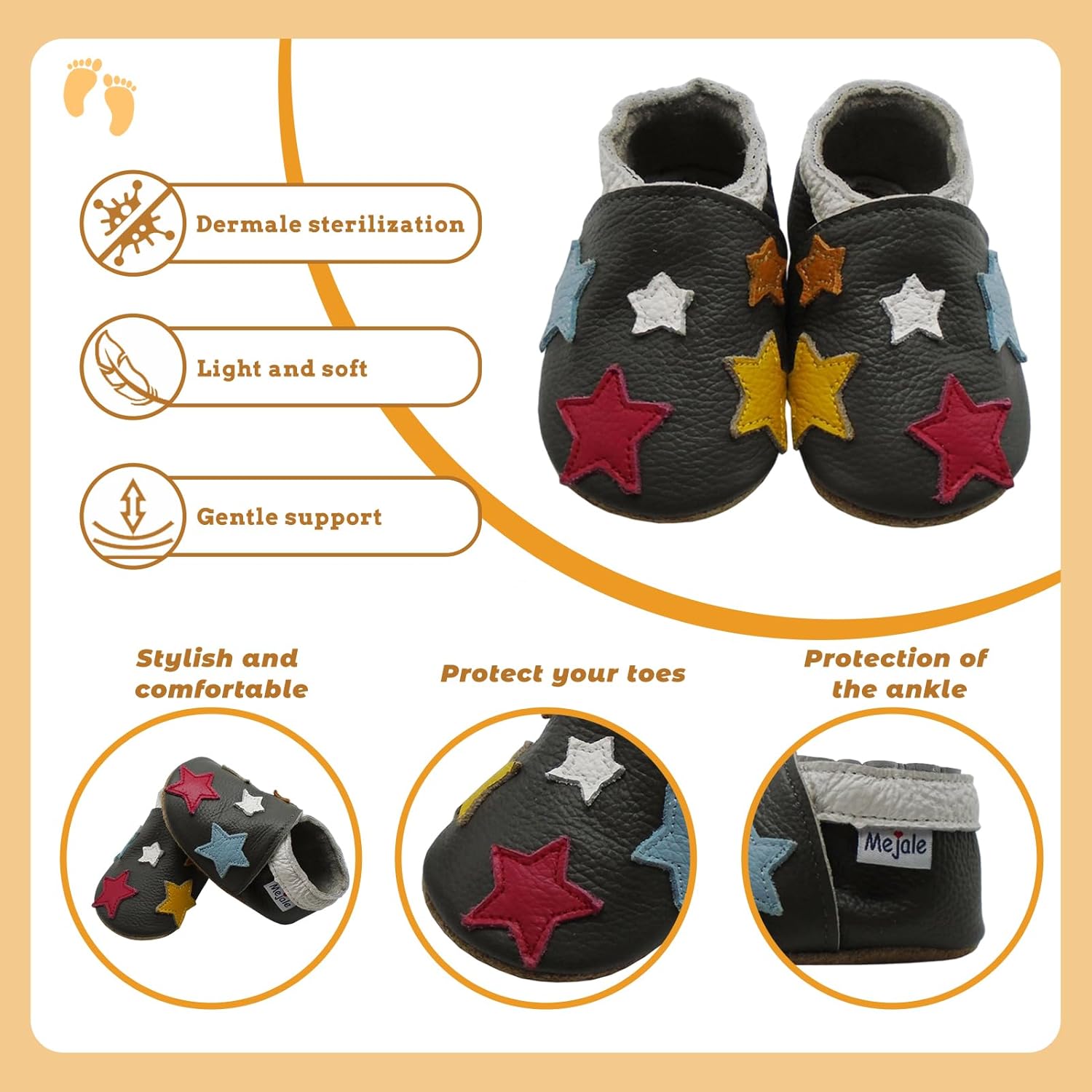 Thumbnail 3 de Mejale Baby Lederschuhe Krabbelschuhe – weiche Lederhausschuhe für Krabbeln, Krabbel- und Laufanfänger