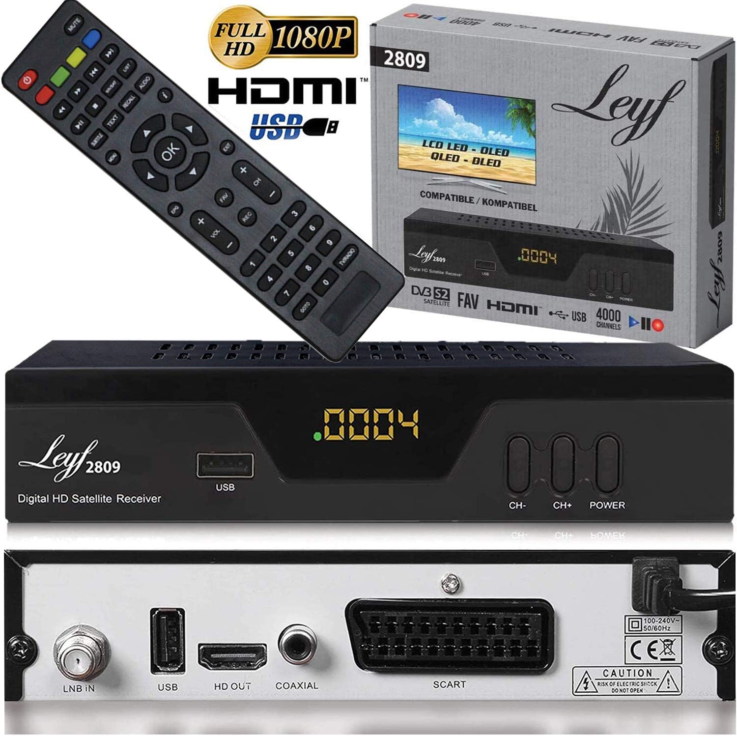 Detalle de Leyf 2809 – Digitaler Satelliten Receiver (HDTV, DVB-S/S2, HDMI, SCART, 2x USB 2.0, Full HD 1080p) vorinstalliert für Astra, Hotbird, Türksat