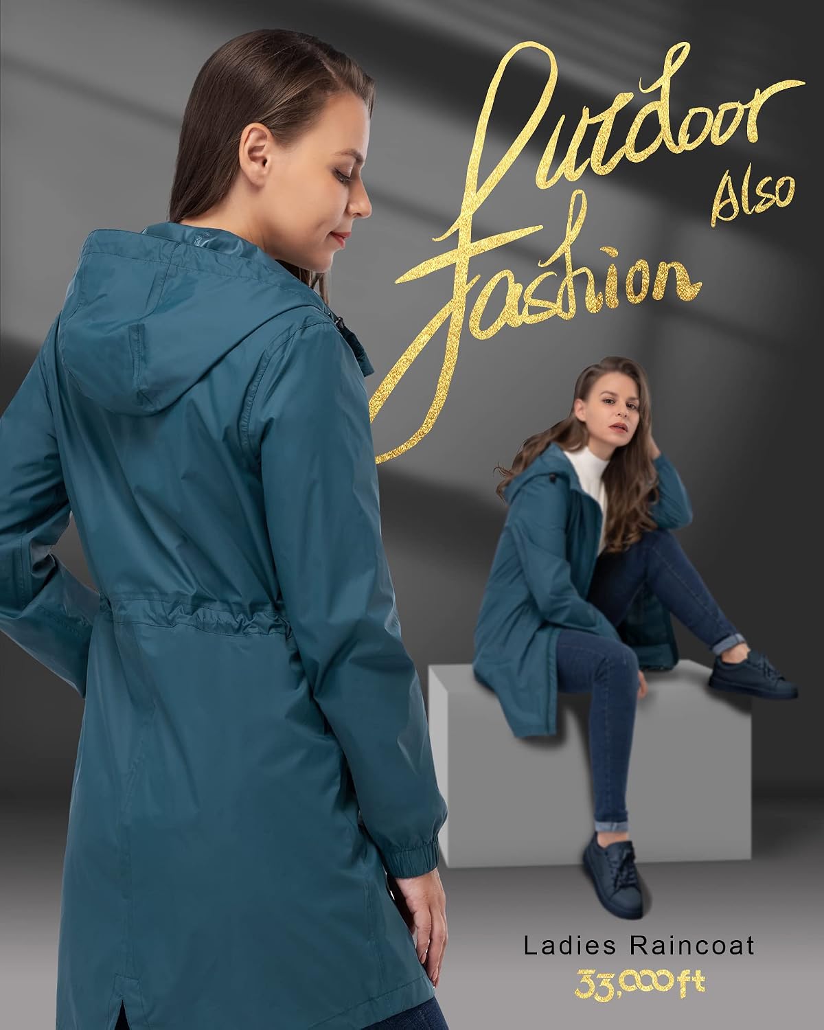 Detalle 2 de 33,000ft Women's Rain Jacket: Lightweight, Packable and Waterproof