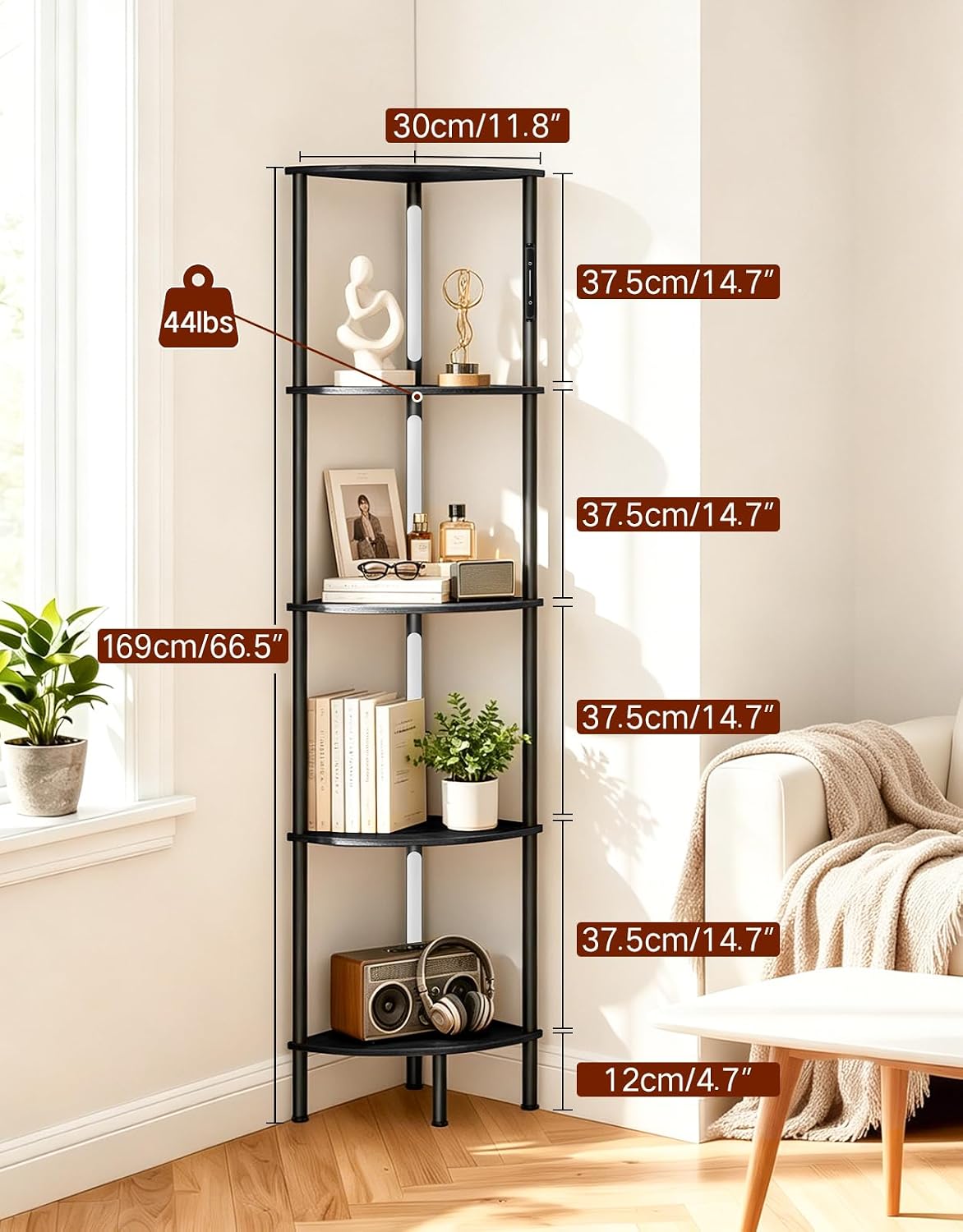 Thumbnail 6 de OUTONLIFE LED Floor Lamp with Shelves (Black) – 3 Colour Temps, Dimmable, Touch & Remote, 169cm
