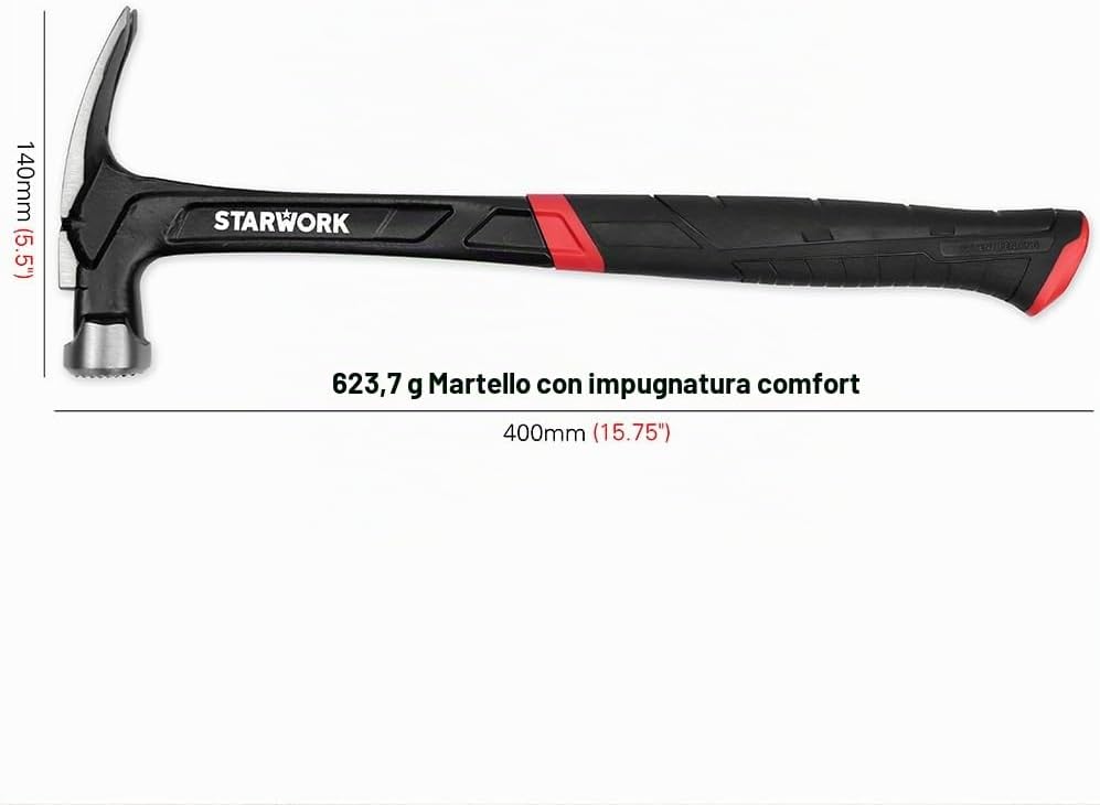 Thumbnail 2 de STARWORK TRUE MECHANIC™ Martello per chiodatura con impugnatura comoda, testa in lega di acciaio e manico in acciaio, antivibrazione – 623 g
