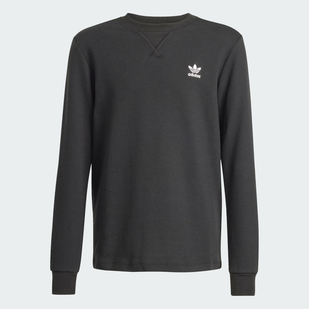 Detalle 2 de Camiseta de Punto Gofrado y Manga Larga Regular de Adidas en Negro