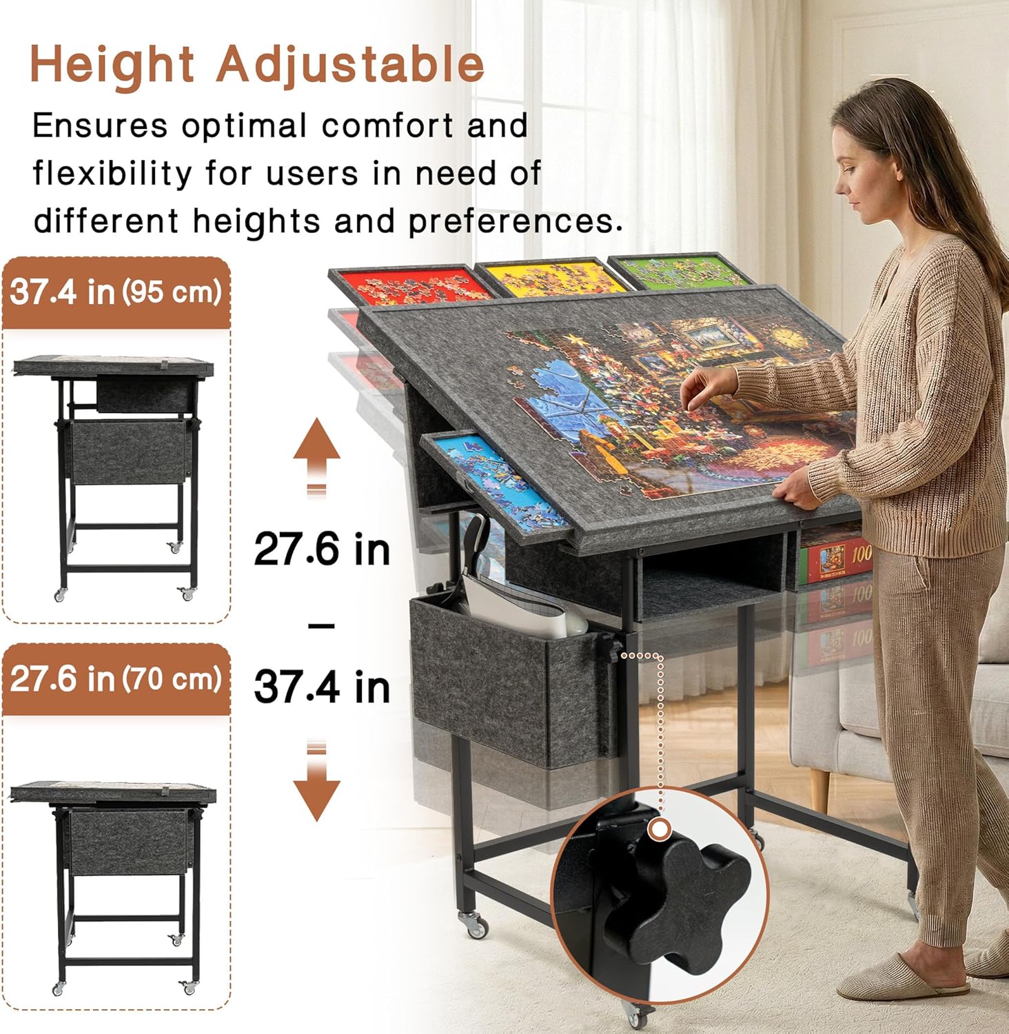 Detalle de Lavievert 1500 Piece Tilting Puzzle Table with 5 Drawers & Cover – Adjustable, Portable Jigsaw Board