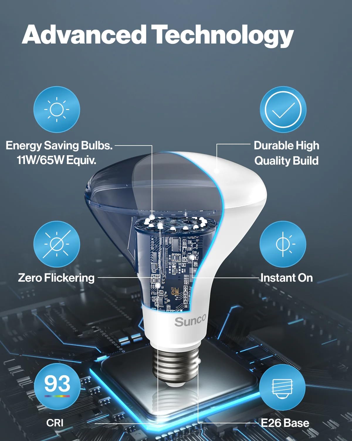 Detalle 2 de Sunco Lighting BR30-11W-4K-12PK BR30 LED Flood Bulbs, 4000K, Dimmable