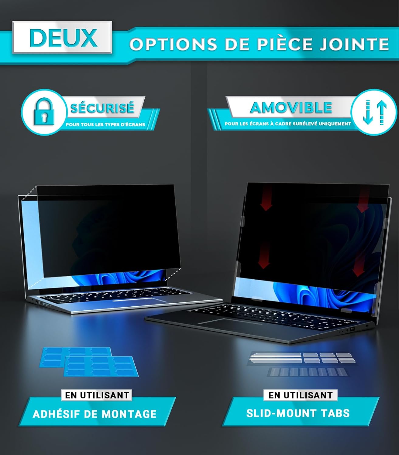 Thumbnail 3 de PYS Filtre écran Confidentialité 15,6 pouces 16:9 (anti-espion, anti-lumière bleue) pour PC HP/Dell/Lenovo/Acer/ASUS/Samsung
