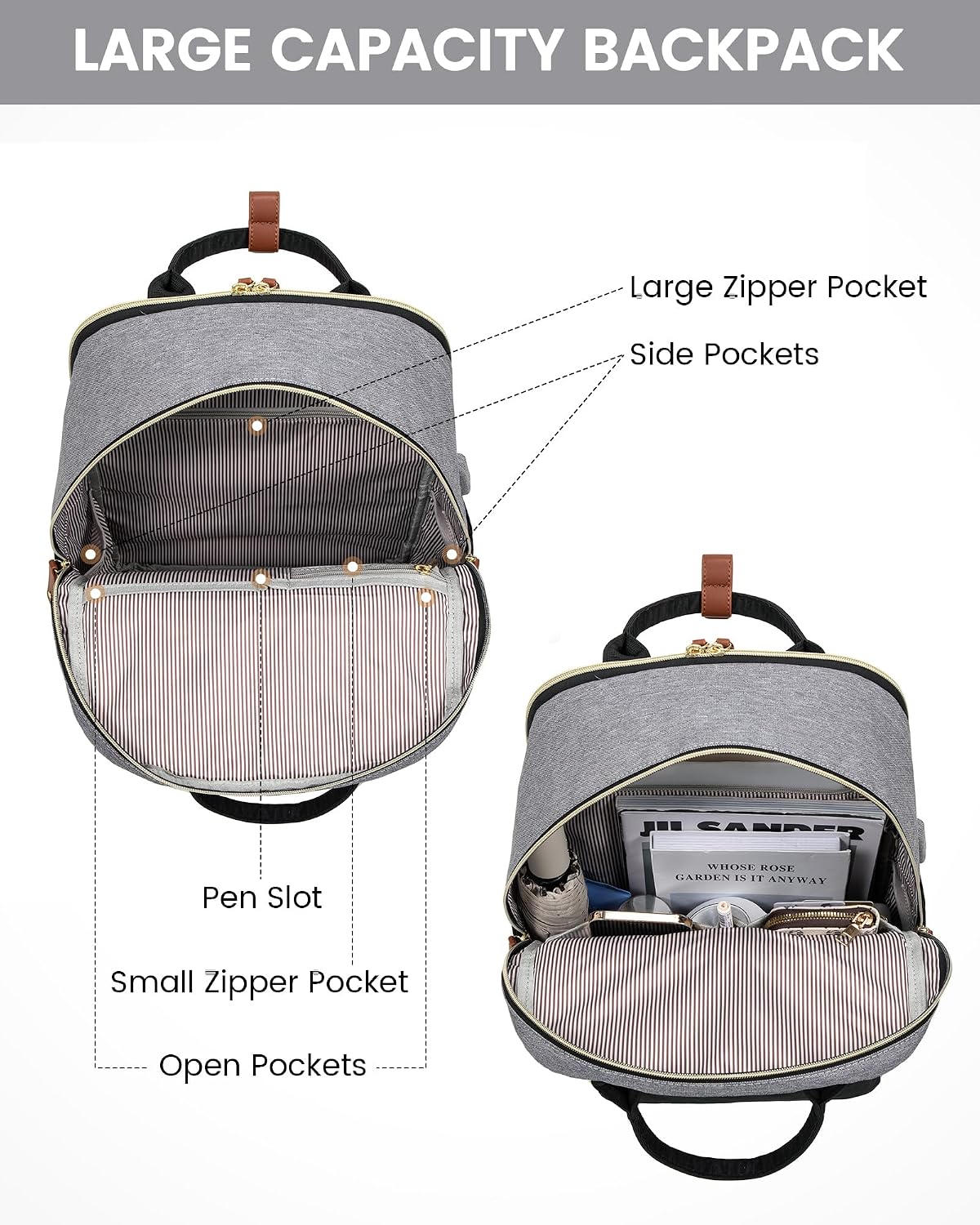 Detalle 2 de LOVEVOOK Schulrucksack für Teenager mit 15,6-Zoll-Laptopfach – wasserabweisend, USB-Ladeanschluss, 22 Liter