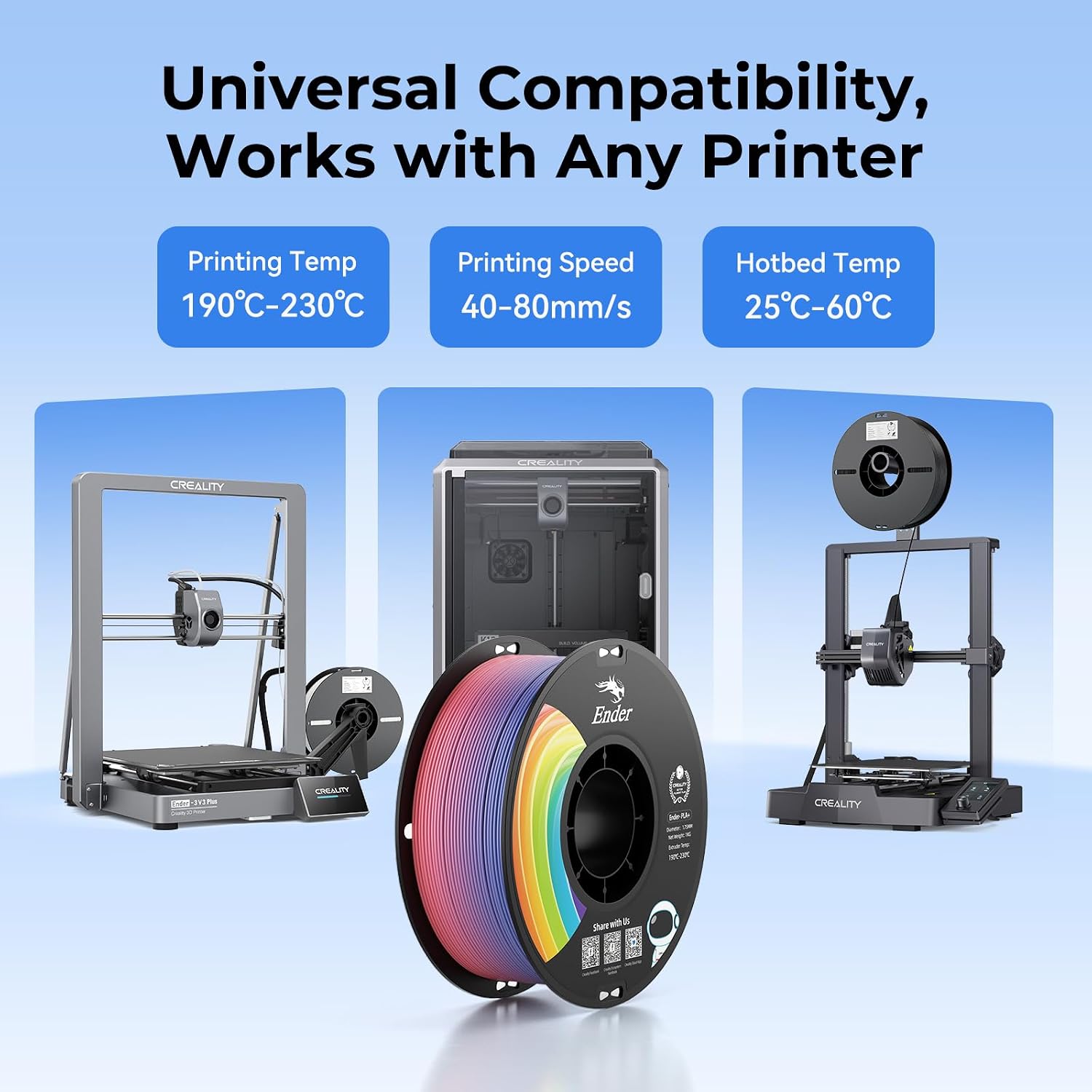 Thumbnail 6 de Creality Farbverlauf PLA Filament 1,75 mm – Regenbogen Ender PLA+ 4 kg Spule (±0,02 mm) für stabile 3D-Drucke