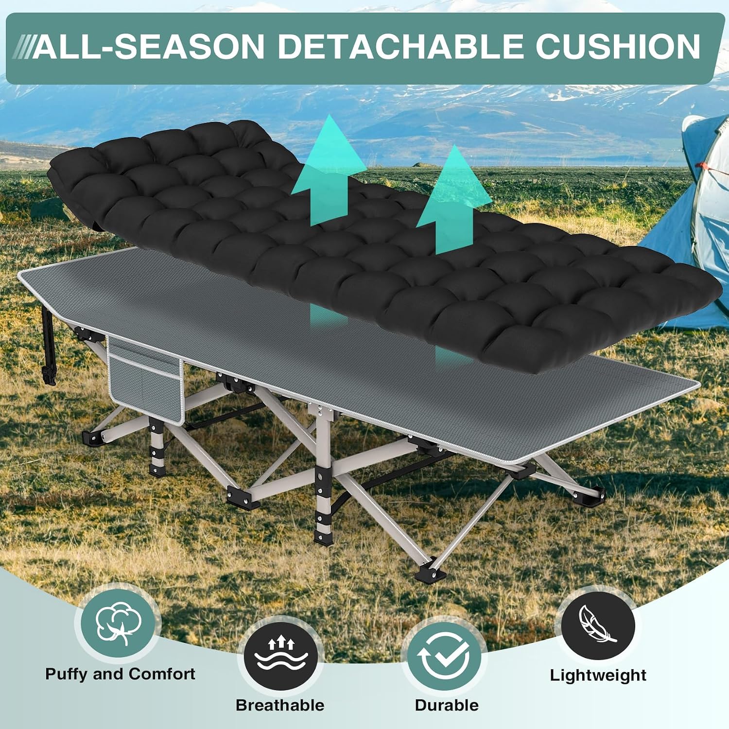 Thumbnail 4 de ZENPETIO 28in Camping Cot, Folding Bed with 1200D Oxford Fabric and 500 lb Capacity