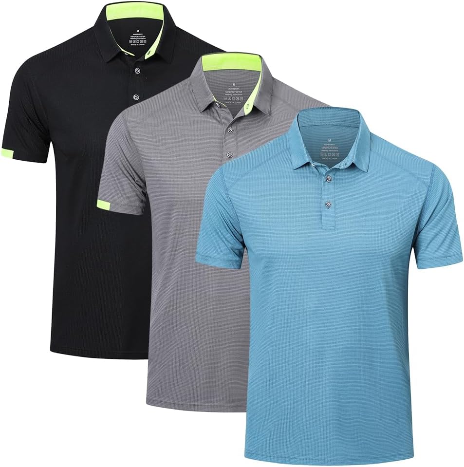 Thumbnail 6 de HUAKANG 3 Pack Mens Polo Shirts 100% Polyester
