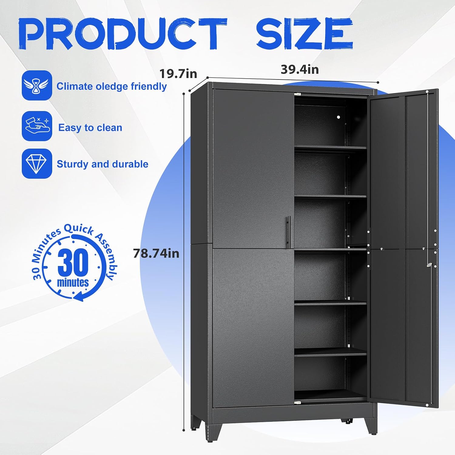 Thumbnail 1 de GAIOUS FT-02 79-Inch Metal Storage Cabinet, Lockable with 5 Adjustable Shelves