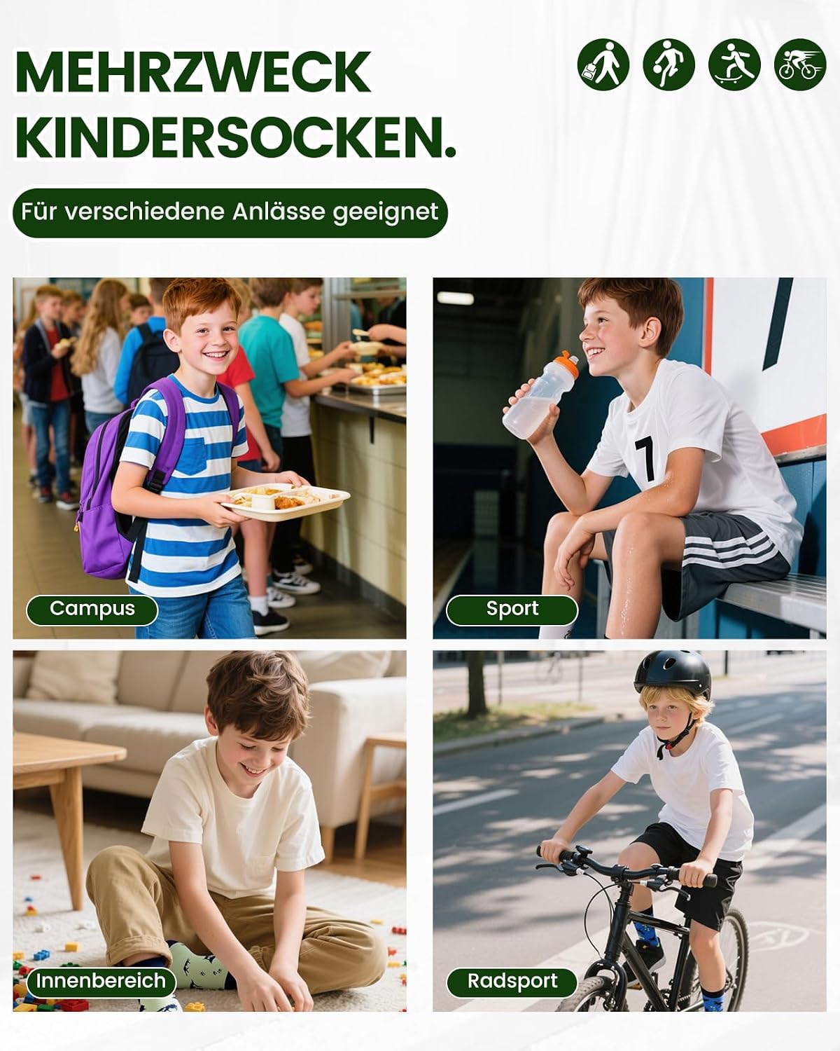 Thumbnail 1 de Kyopp 10 Paar Kinder-Socken (Mädchen & Jungen) – klassische Crew Socks aus Baumwolle mit lustigen Mustern
