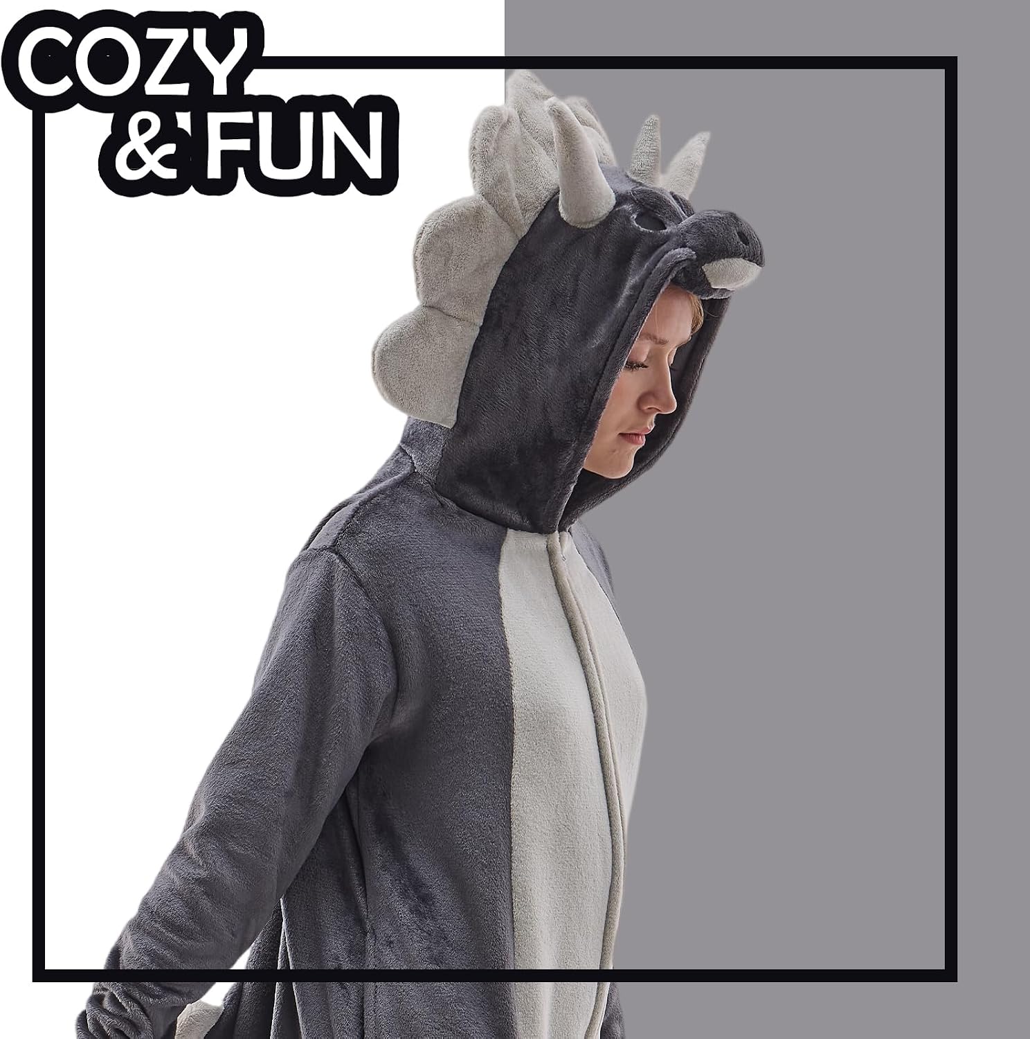 Detalle 2 de NEWCOSPLAY Adult Triceratops Onesie Pajamas with Flannel Fleece and Hood
