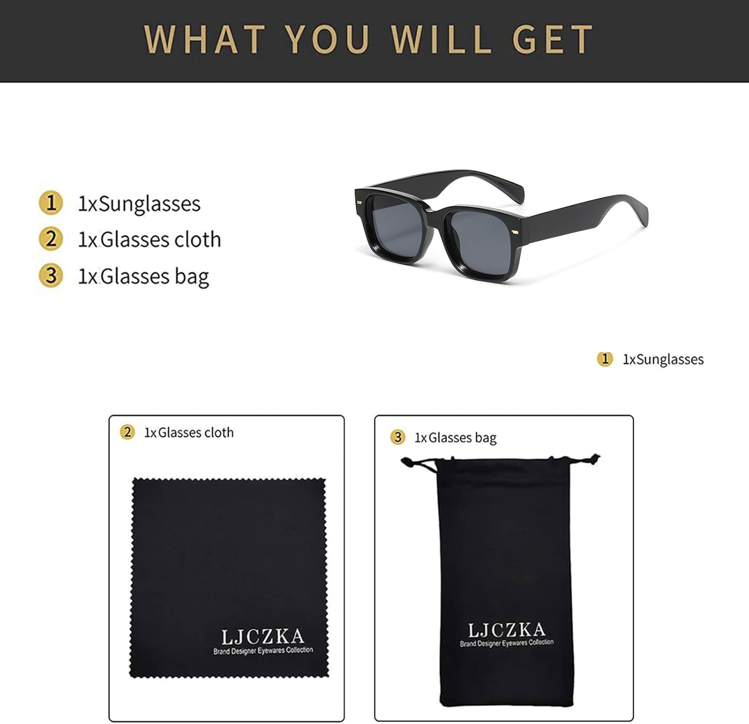 Detalle de LJCZKA Retro Thick Rectangle Sunglasses – Unisex Vintage Square Frames with UV400 Protection
