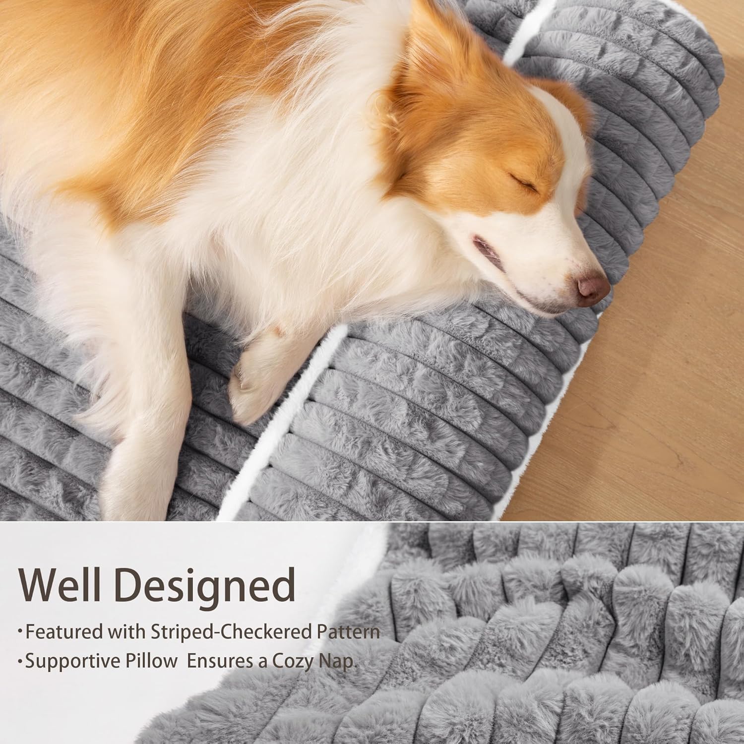 Detalle de Jolibean Orthopedic XL Dog Bed – 106x71cm with Pillow (Grey)