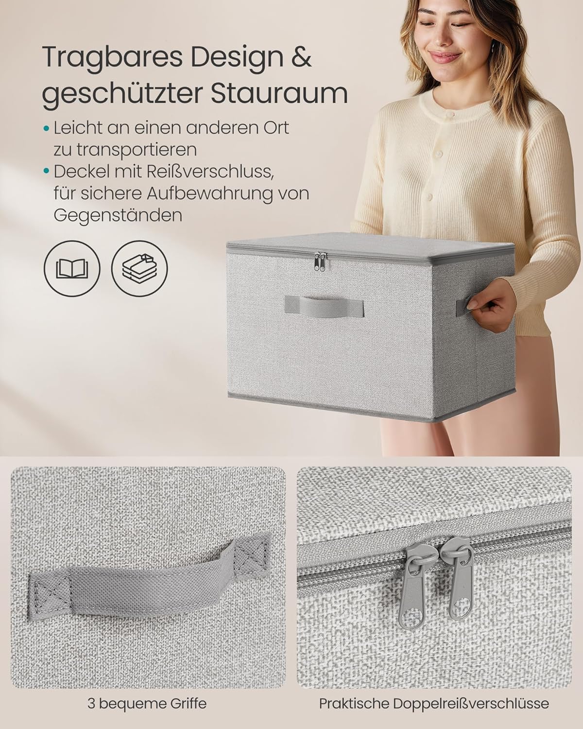 Thumbnail 2 de SONGMICS Aufbewahrungsbox mit Deckel (faltbar, Vliesstoff) im 6er-Set – taubengrau, 40 x 30 x 25 cm