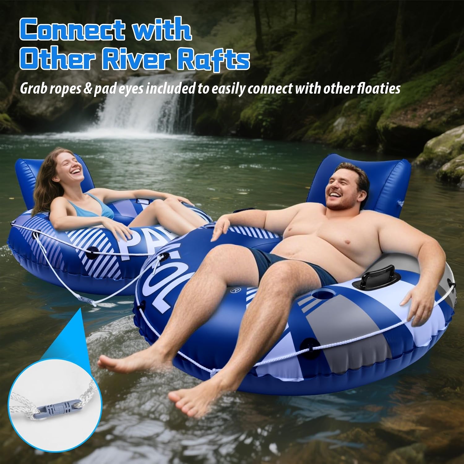 Detalle de PAFOLO 53” Heavy-Duty Pool Floats for Adults with Headrest, Mesh Seat, Grab Rope, Cup Holders and Dual-Seal—Ideal River, Lake, Pool