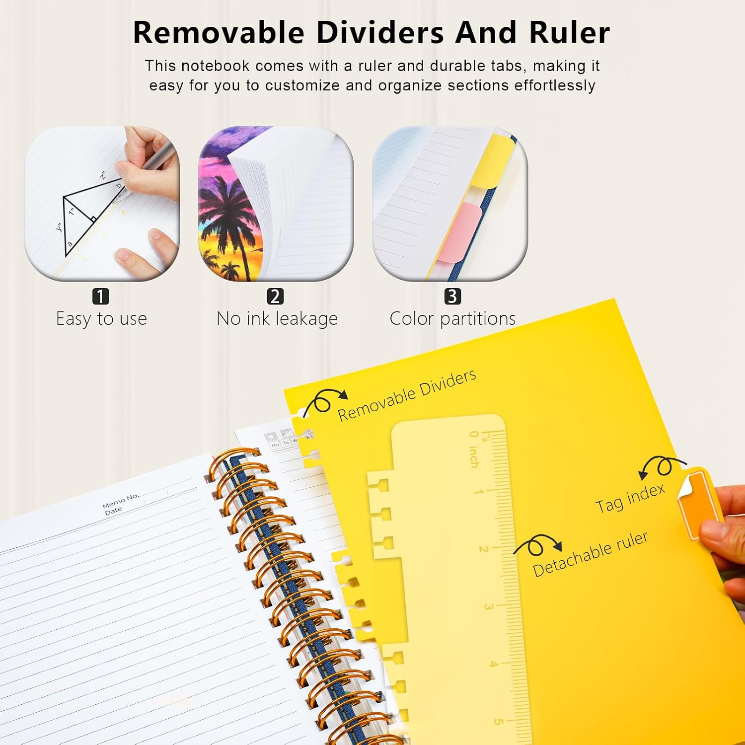 Thumbnail 4 de Veytust 8" x 10" Hardcover Spiral Notebook, 300 Pages, 5 Subjects, Magnetic Clasp