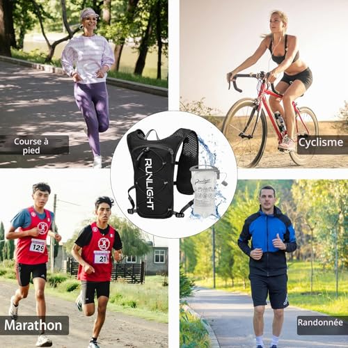 Thumbnail 6 de Runlight Gilet de course avec bouteille d’eau 1500 ml – gilet hydratation léger et ajustable (noir, taille unique)
