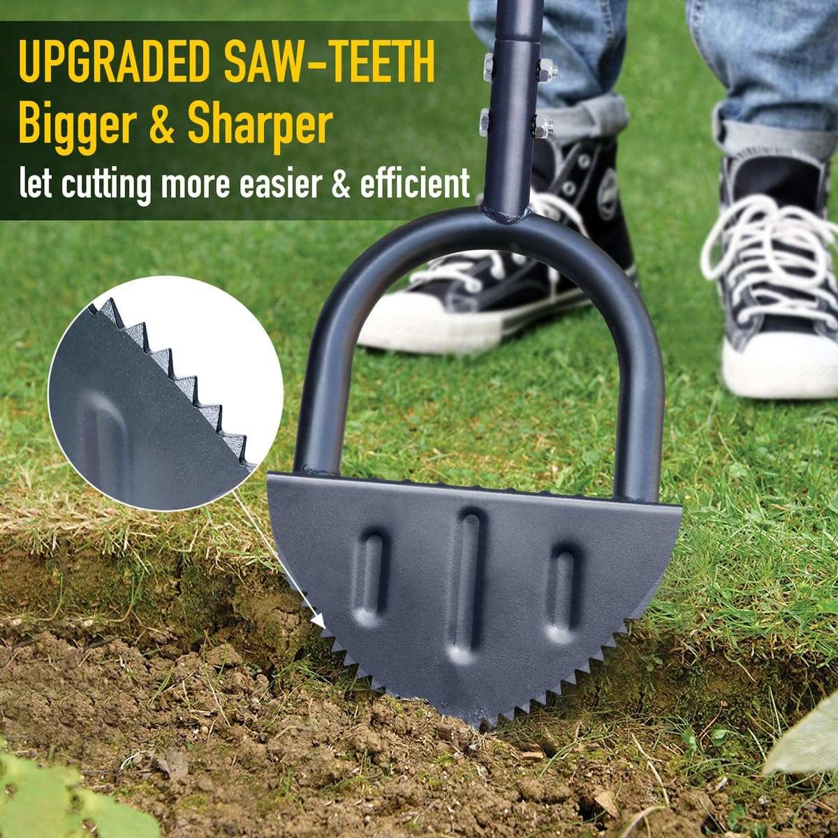 Detalle 2 de Colwelt 96cm Saw-Tooth Lawn Edging Tool with T-Grip Half Moon Blade