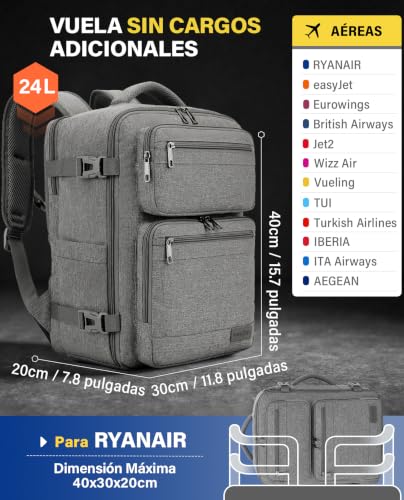 Thumbnail 1 de VANKEV Mochila de cabina 40x30x20 cm para viajeros: organización, TSA y confort bajo el asiento