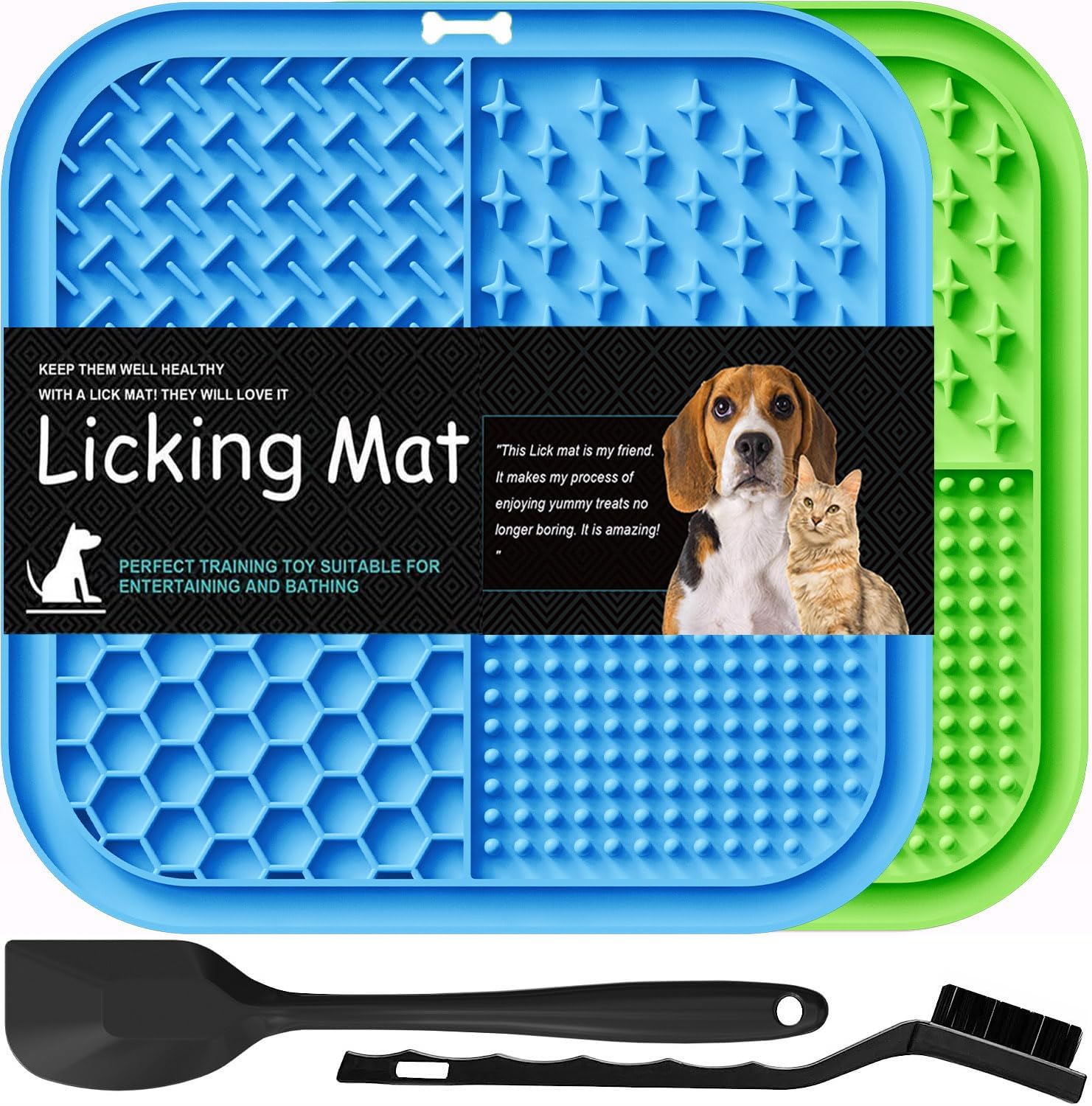 Detalle de Lesipee Leckmatte Hund (2 Stück) mit Silikonspatel und Bürste – Schleckmatte gegen Stress & Langeweile