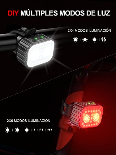 Thumbnail 2 de CIRYCASE juego de luces para bicicleta delantera y trasera LED recargables USB (8+12 modos, IPX6)