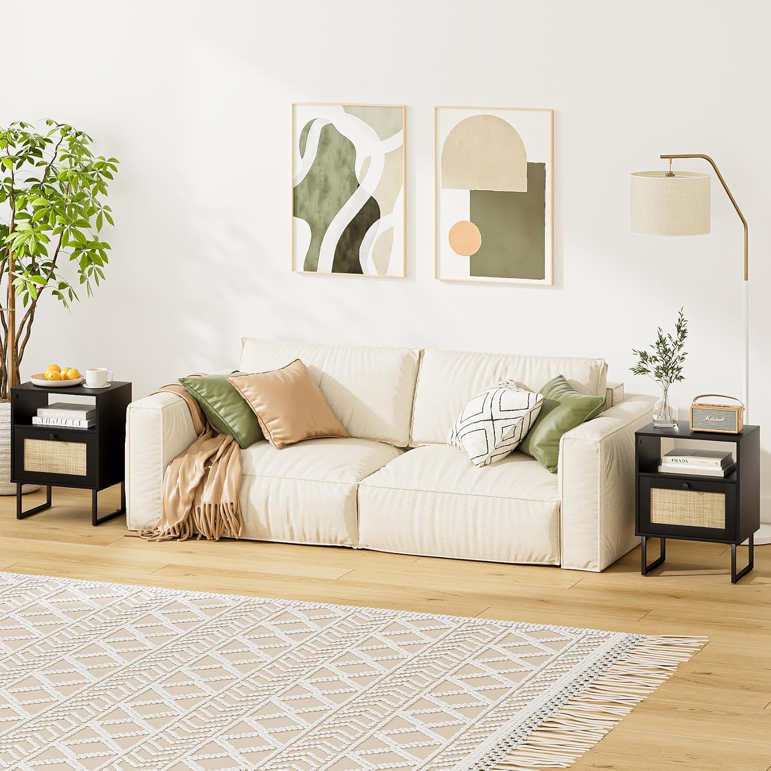 Thumbnail 4 de Masupu CA-HZ1378 Rattan Nightstand, Black, with Side-Opening Drawer and Open Shelf