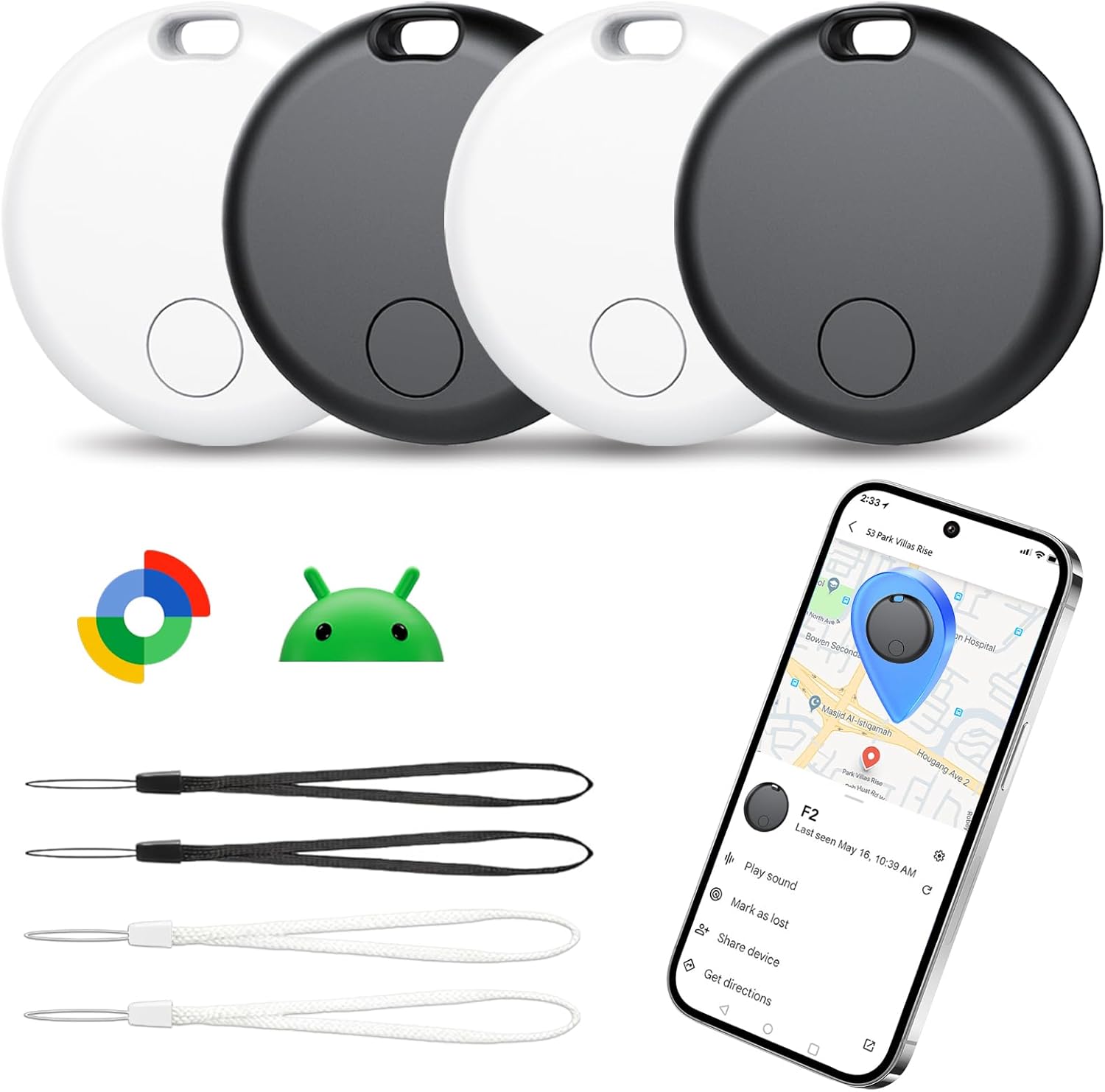 Detalle de Google Find My Device-compatible Smart Tracker Tags for Android (IP67) for Wallet, Keys & Luggage