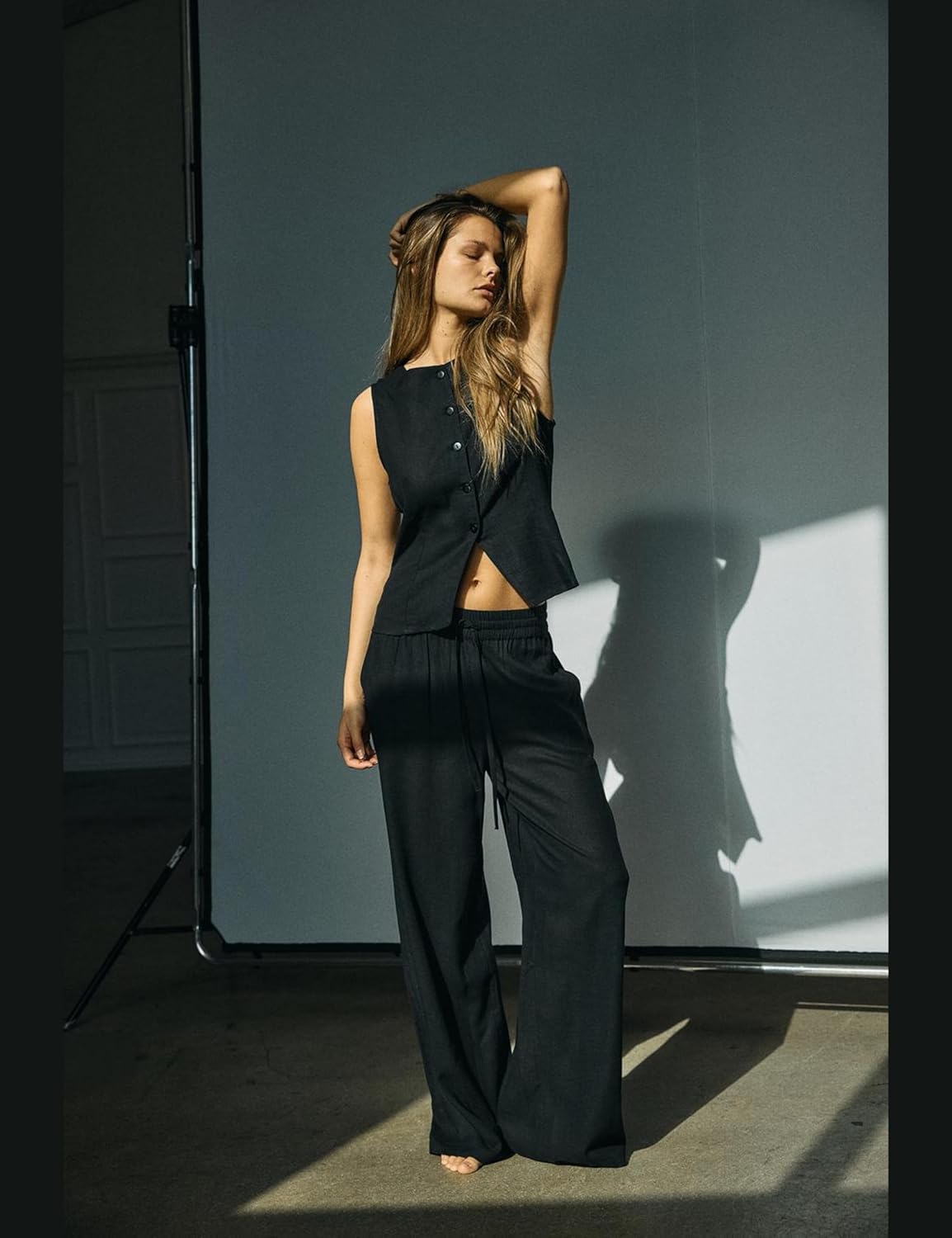 Detalle 2 de Noisy may Weite Relaxed Fit Culotte aus Leinen mit Kordelzug und Taschen – modische Jogging-Optik