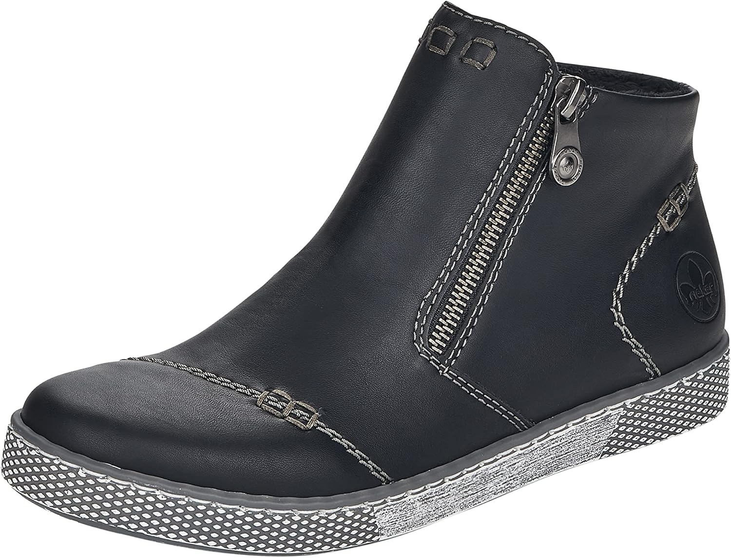 Detalle de Rieker Damen L1260 Mode-Stiefel – synthetisches Material mit Schnellverschluss