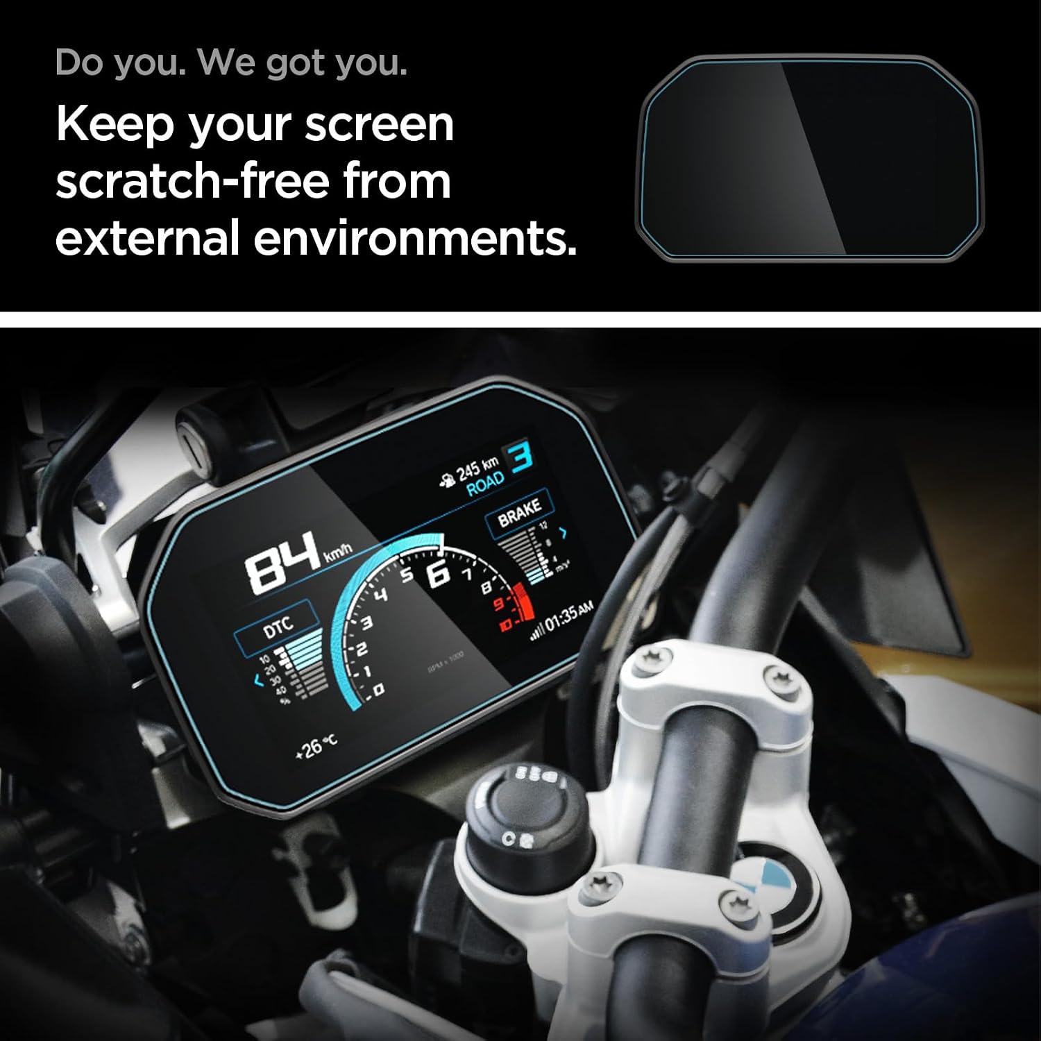 Detalle de Spigen Glas.tR Slim pellicola in vetro temperato 9H per display TFT BMW Motorrad da 6,5" (compatibile con R 1250 GS 2018-2025 e F 900 XR)