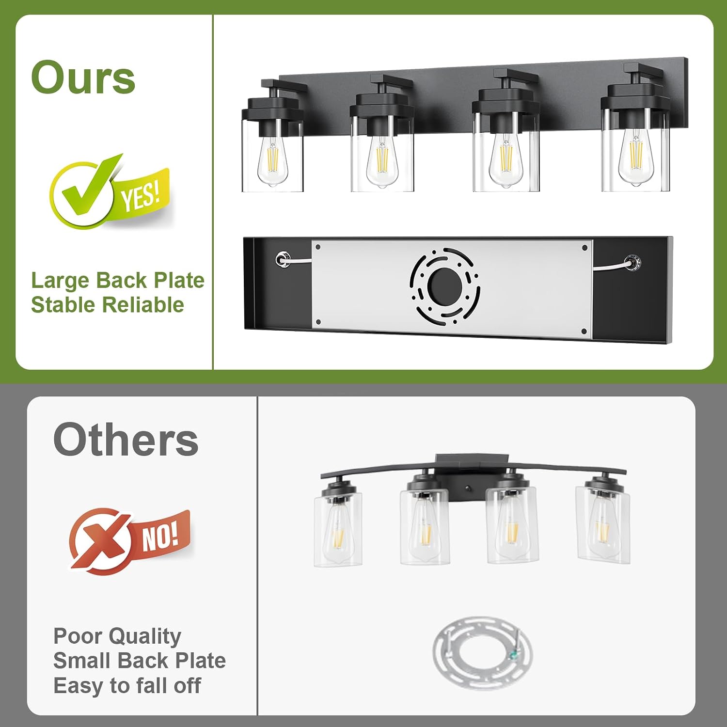 Thumbnail 2 de LKHF HL102-4T-BK 4-Light Black Vanity Fixture with Square Glass Shades