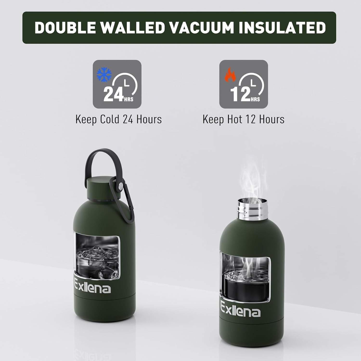 Thumbnail 1 de Exllena 350ml Small Water Bottle with Carry Handle - Vacuum Insulated, BPA Free (Pine Green)