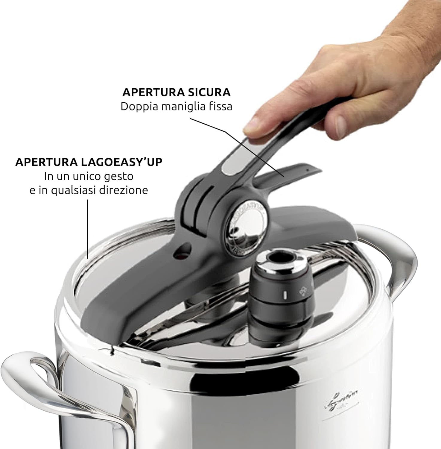 Detalle de Lagostina Irradial Control Pentola a Pressione 7 L in Acciaio Inox 18/10 Ø 22 cm – Induzione e Gas