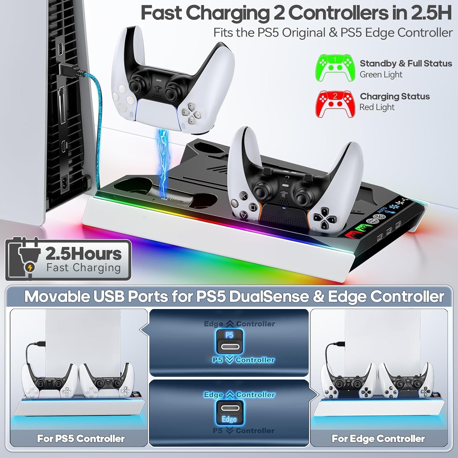 Thumbnail 3 de Tokluck PS5 Slim/Pro Cooling Station with Auto Turbofan, 3-Speed Control, and Controller Charging Dock