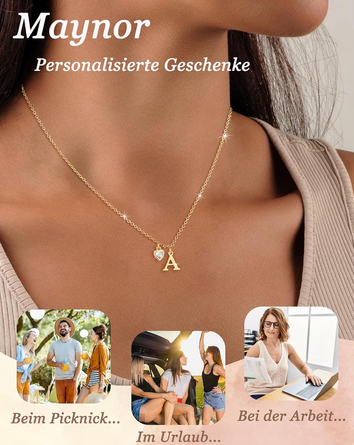 Detalle de Maynor Gold Buchstaben Kette mit 18K Vergoldung