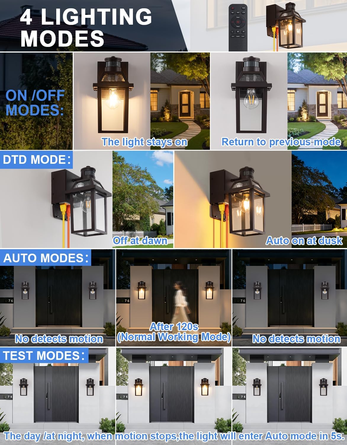 Detalle de Yisuro T-ES-220PS-RM-BB1 Outdoor Porch Light with GFCI Outlets and Motion Sensor