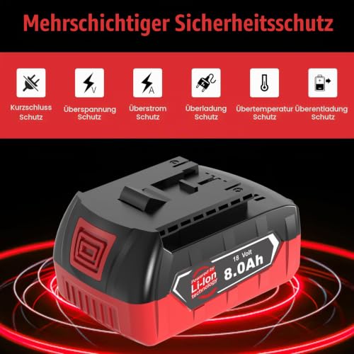 Detalle 2 de Amoresbat Ersatzakku 8,0 Ah für Bosch 18V GBA – 2er-Pack, kompatibel mit Bosch Professional 18V System