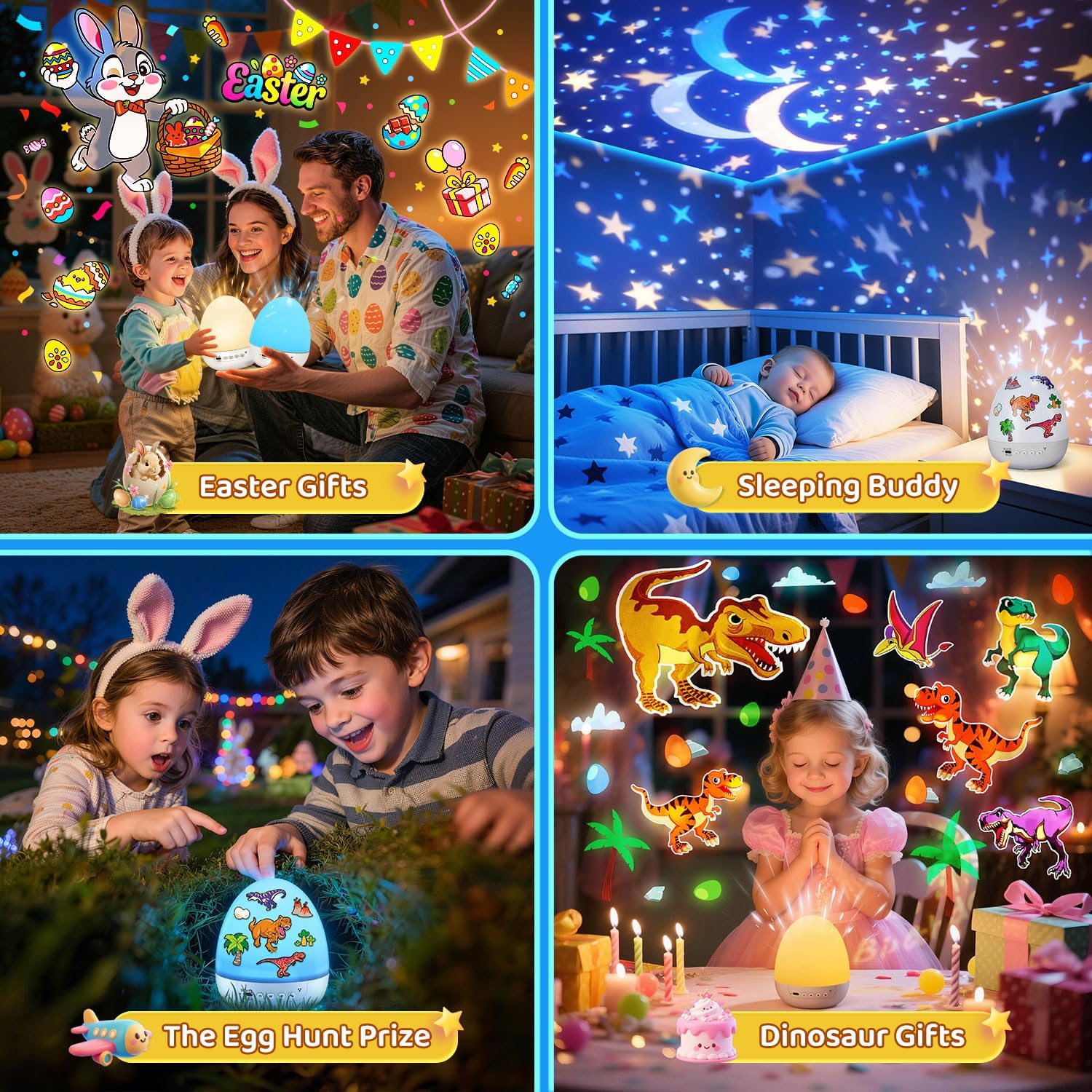 Thumbnail 6 de One Fire DIY Oster-Dino-Ei Projektor Kinder – Nachtlicht mit 14 Filmen, Stickern, Musik, Timer & Fernbedienung