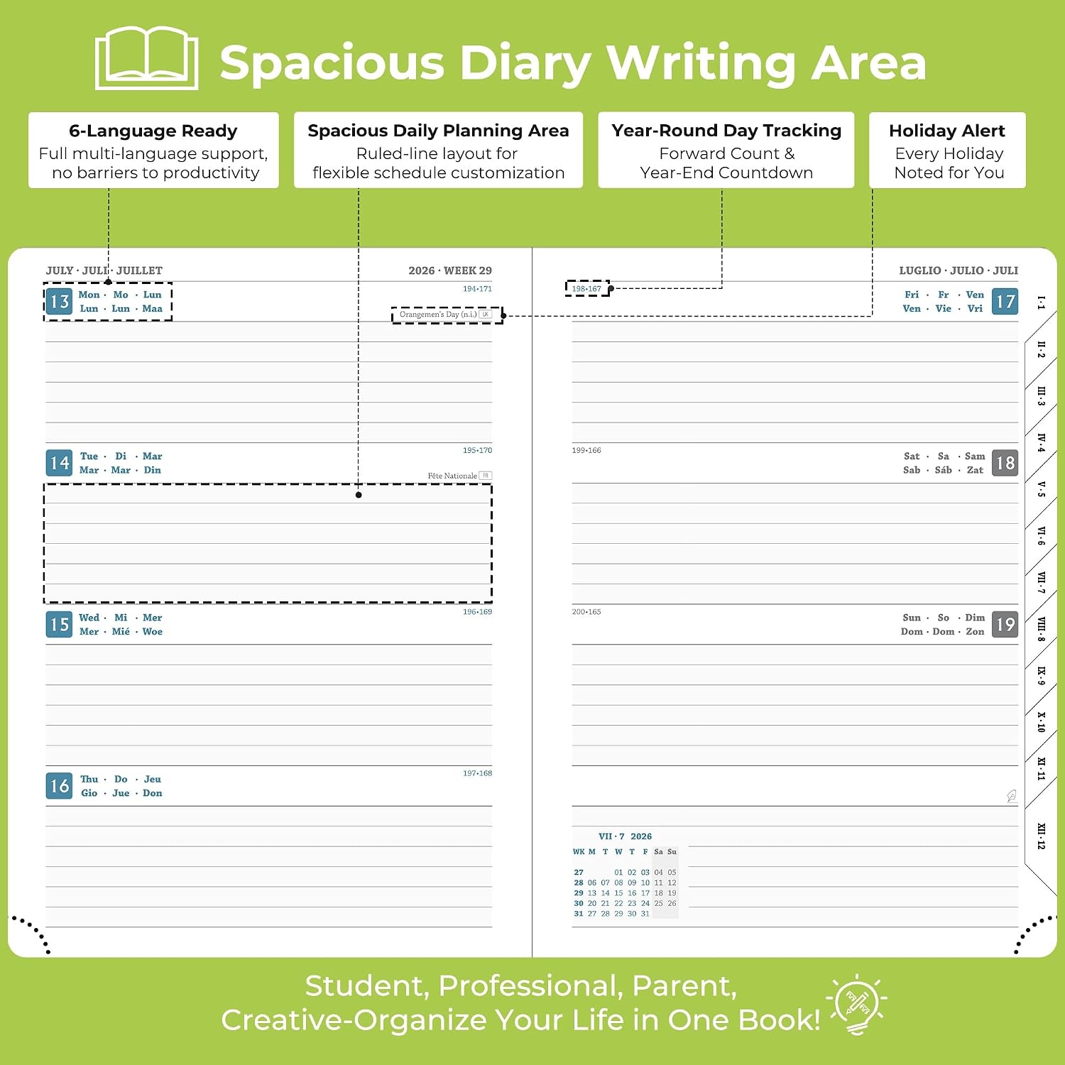 Detalle de IN-LUXPRO Academic Diary 2026-2027: A5 Week to View, Wasabi Green PU Leather