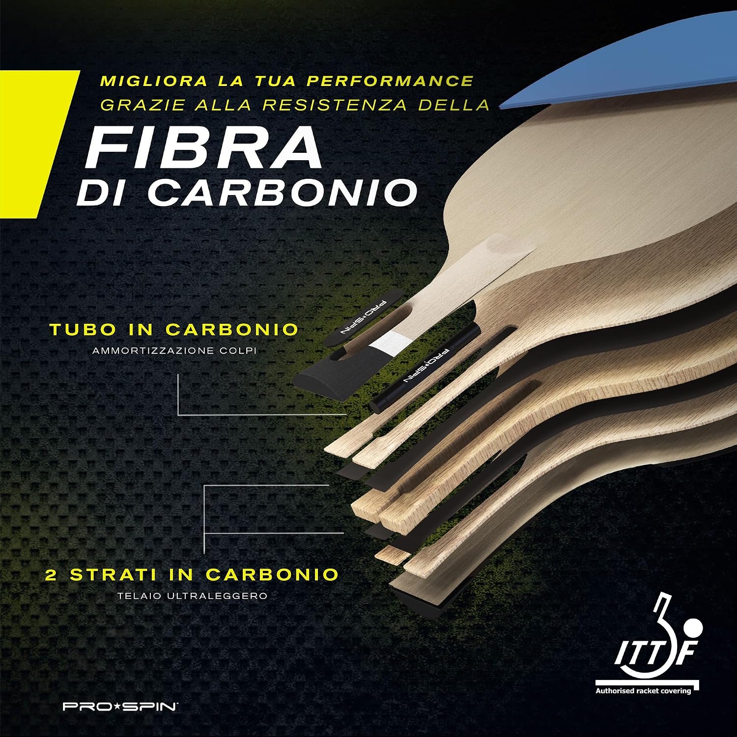 Detalle de PRO-SPIN Racchetta ping pong in fibra di carbonio 7 strati