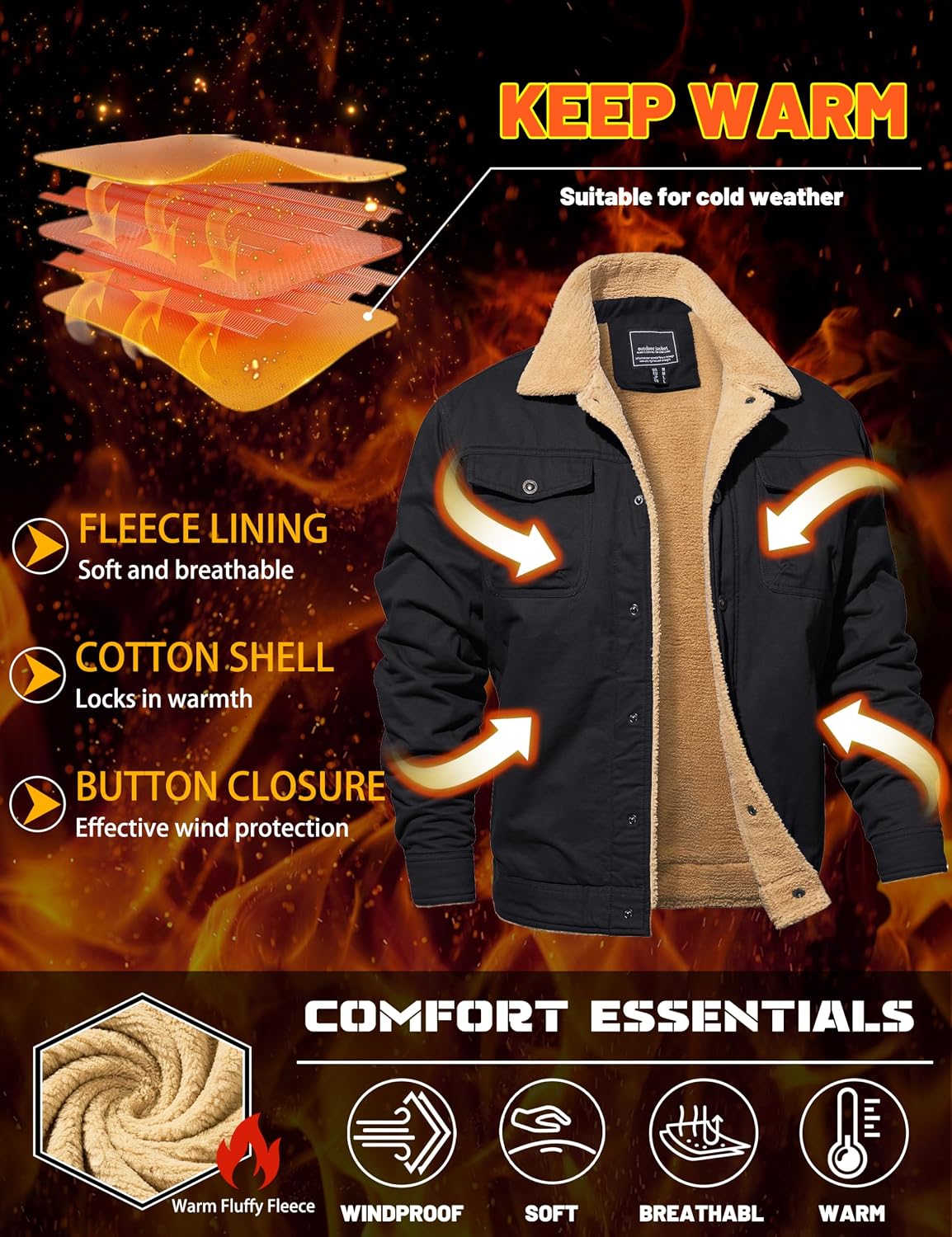 Detalle 2 de MAGNIVIT MT-378 Men's Cotton Sherpa-Lined Winter Jacket, 5 Pockets